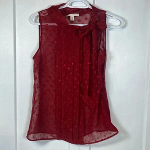💚 Banana Republic Red Sleeveless Tie Front Blouse - 4P